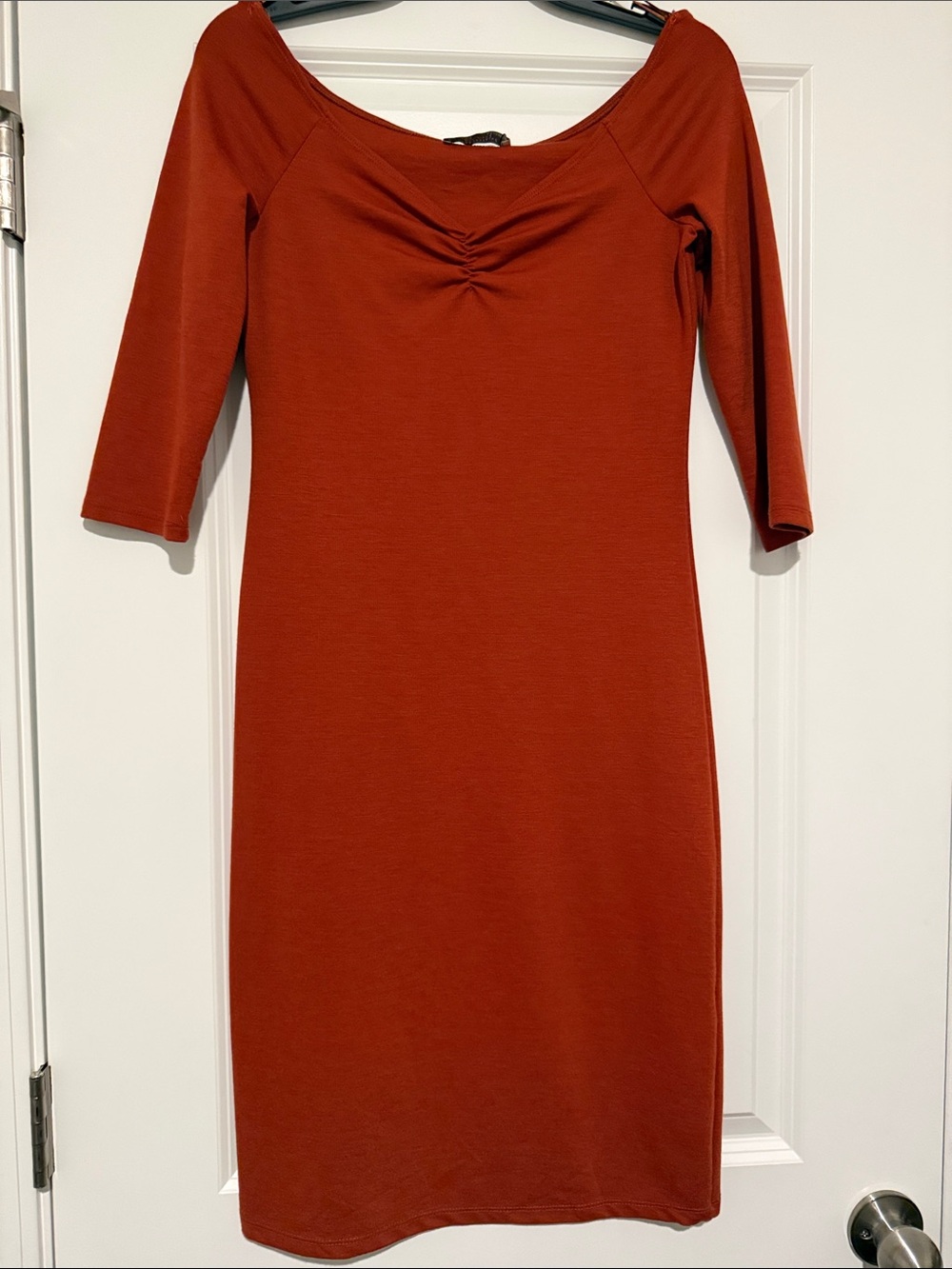 Zara Rust Orange Long Sleeve Knit Sheath Dress